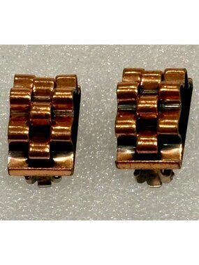 1940s Renoir Copper Weave Clip Earrings-Signed RARE Find
